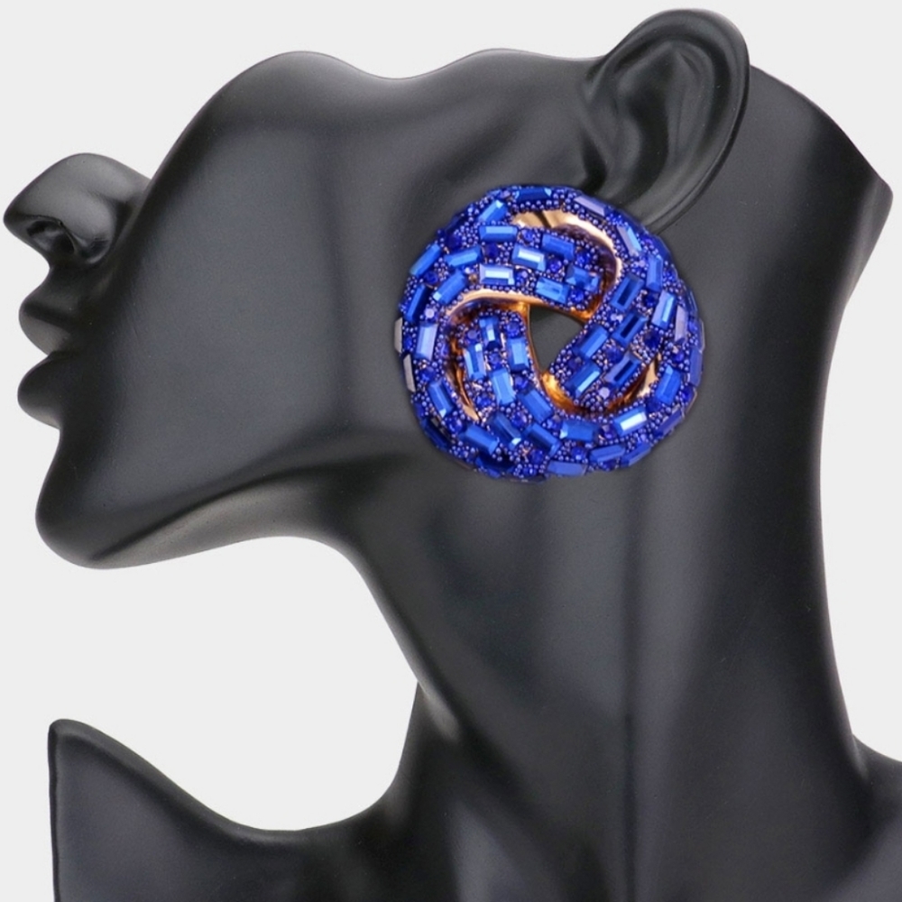 Round Evening Earrings - Blue